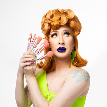 Detox's 10pc Makeup Brush Set with Iridescent Makeup Bag
